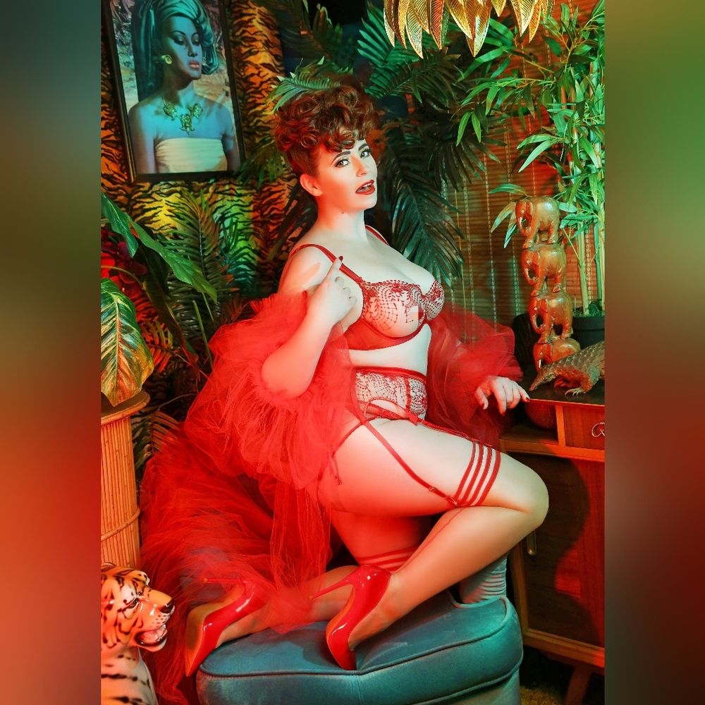 Dita Von Teese Elegant Red Lace Lingerie Set